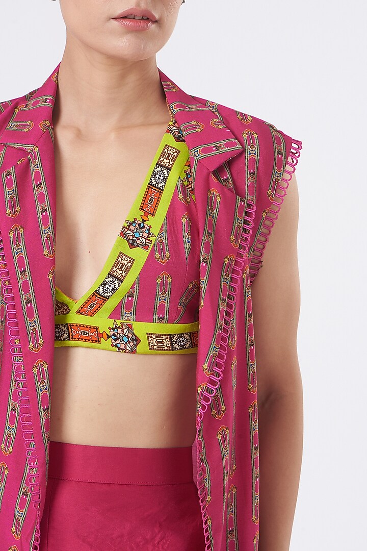 Muze Pink Embroidered Jacket Set by Ankur J at Pernia's Pop Up Shop
