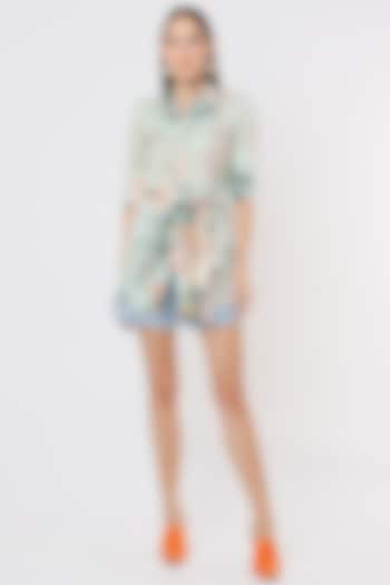 Powder Cyan Printed Shirt by Ankur J at Pernia's Pop Up Shop