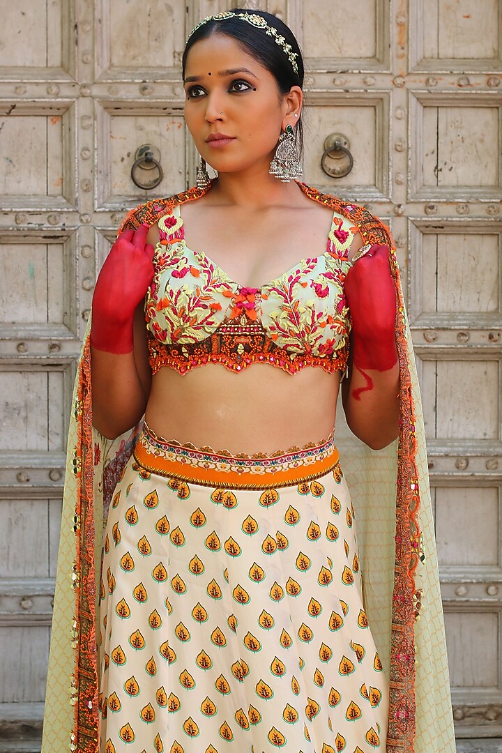 Multi-Colored Crepe Printed Wedding Lehenga Set by Ankur J at Pernia's Pop Up Shop
