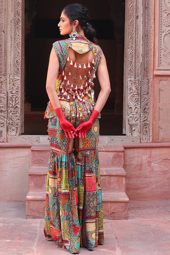 Multi-Colored Cotton Silk Hand Embroidered Gharara Set by Ankur J at Pernia's Pop Up Shop
