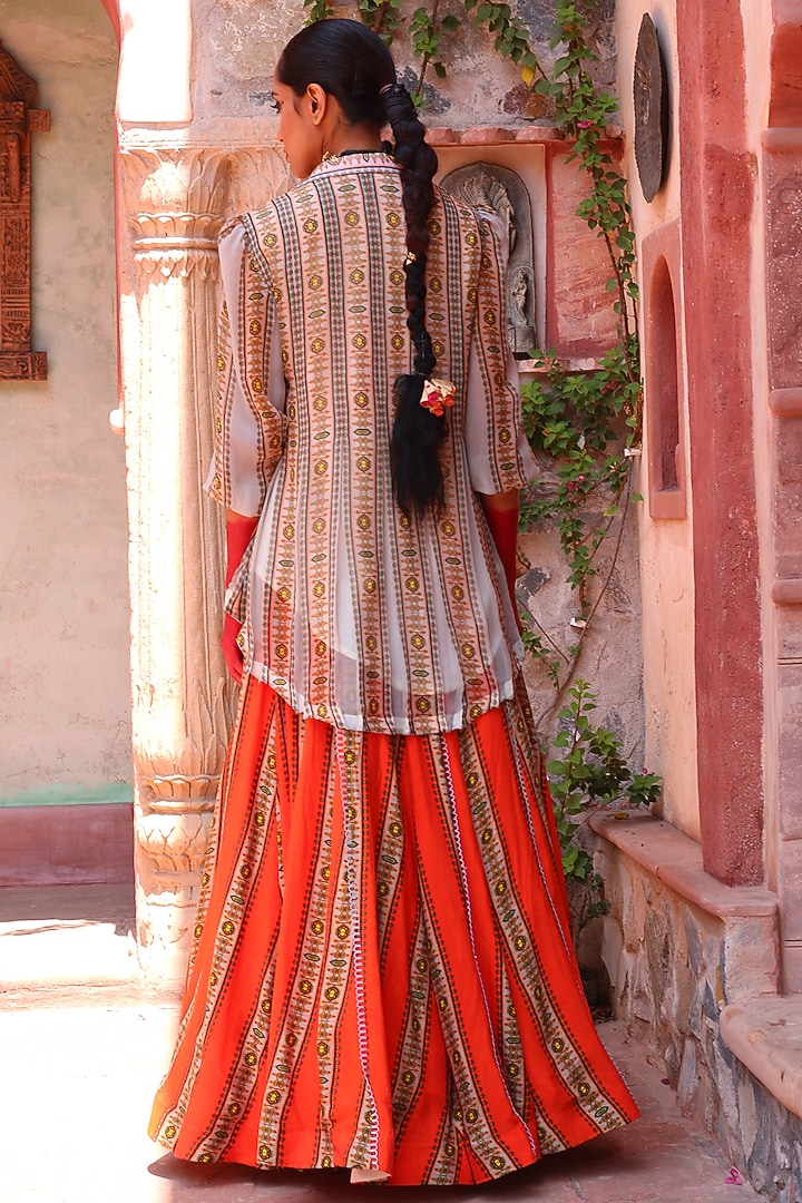 Ash Grey Georgette Jacket Wedding Lehenga Set by Ankur J at Pernia's Pop Up Shop