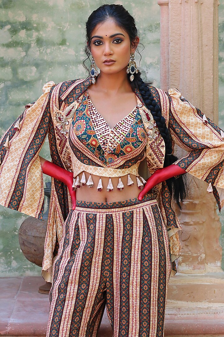 Multi-Colored Cotton Silk Overlay Jacket Set by Ankur J at Pernia's Pop Up Shop