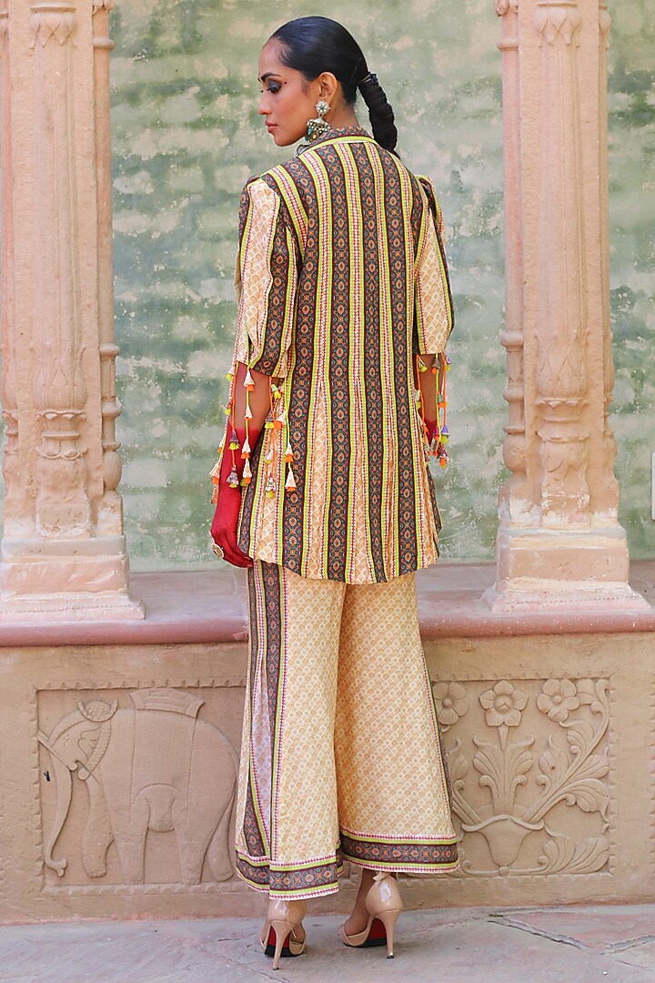Beige Cotton Silk Overlay Jacket Set by Ankur J at Pernia's Pop Up Shop