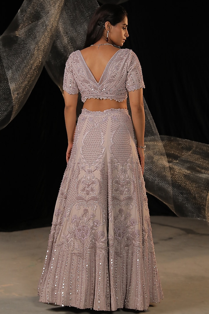 Periwinkle Moss Crepe Embroidered Bridal Lehenga Set by Ankur J at Pernia's Pop Up Shop