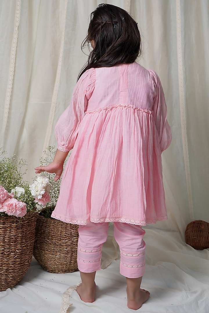 Blush Pink Embroidered Kurta Set For Girls by Ananda Life - Kids at Pernia's Pop Up Shop