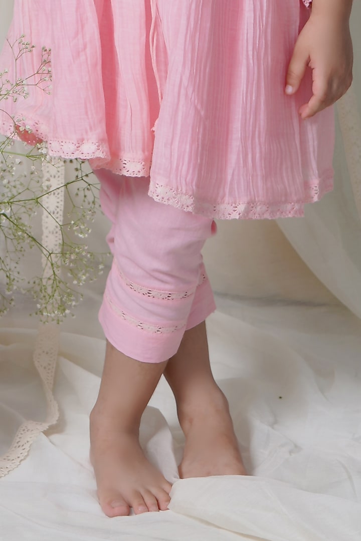 Blush Pink Embroidered Kurta Set For Girls by Ananda Life - Kids at Pernia's Pop Up Shop