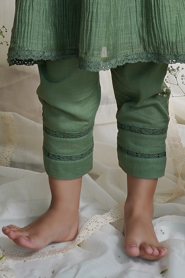 Dusty Green Embroidered Kurta Set For Girls by Ananda Life - Kids at Pernia's Pop Up Shop