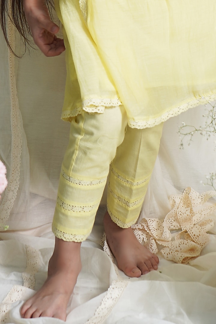 Lemon Yellow Chanderi Kurta Set For Girls by Ananda Life - Kids at Pernia's Pop Up Shop