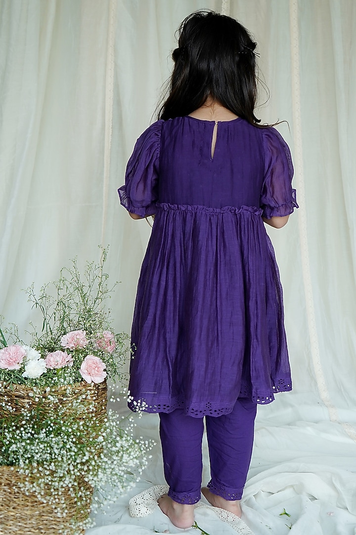 Purple Chanderi Kurta Set For Girls by Ananda Life - Kids at Pernia's Pop Up Shop