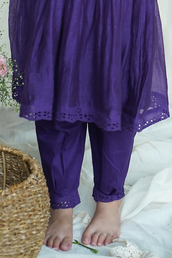 Purple Chanderi Kurta Set For Girls by Ananda Life - Kids at Pernia's Pop Up Shop