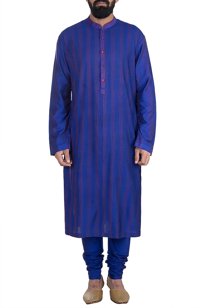 Royal Blue Pintucks Kurta Set by Anuj Madaan at Pernia's Pop Up Shop