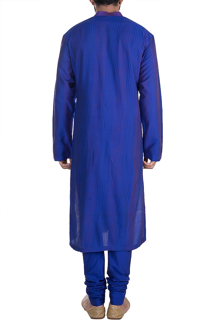 Royal Blue Pintucks Kurta Set by Anuj Madaan at Pernia's Pop Up Shop