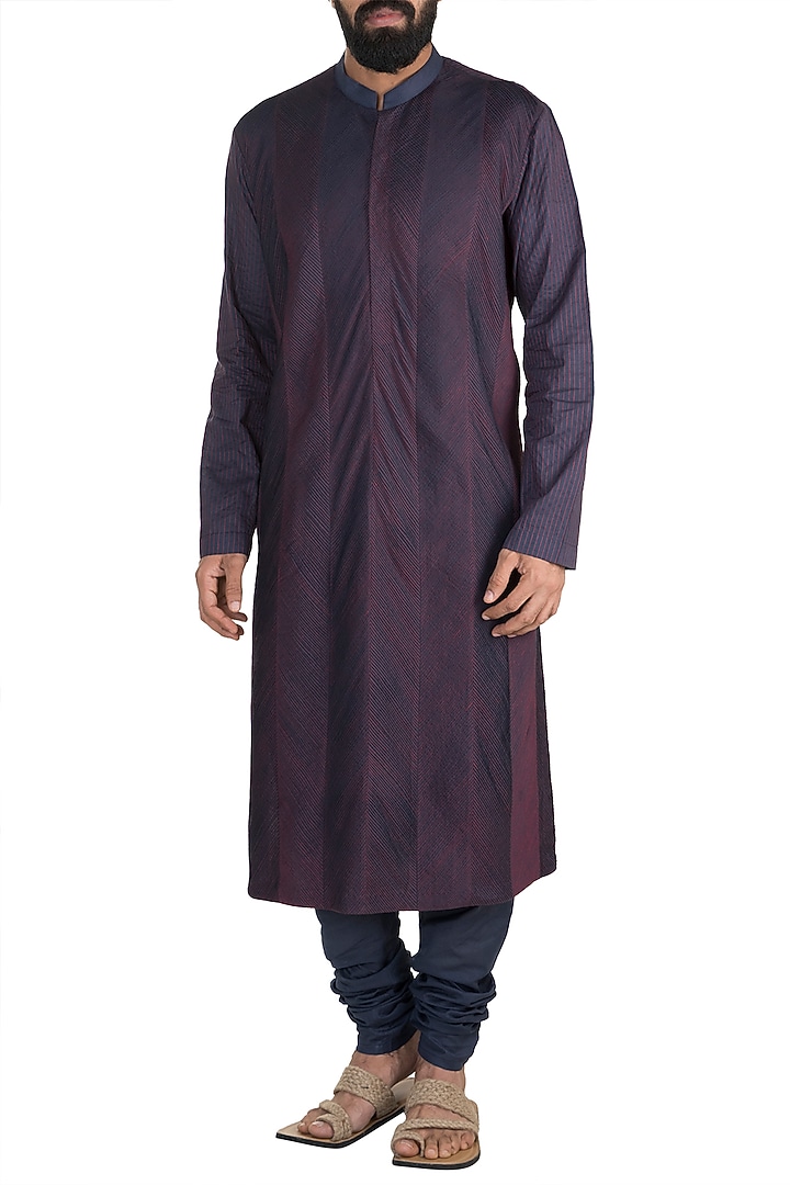 Purple Panelled Pintucks Kurta Set by Anuj Madaan at Pernia's Pop Up Shop