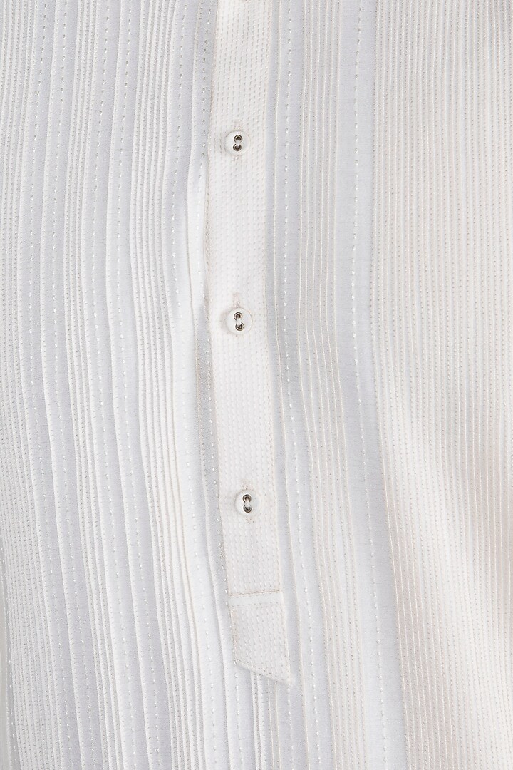 White Pintuck Stripes Kurta Set by Anuj Madaan at Pernia's Pop Up Shop