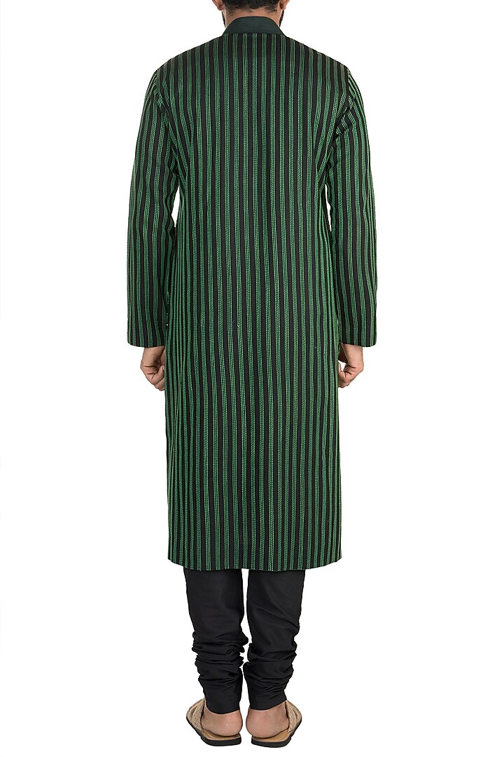 Emerald Green Checkered Kurta Set by Anuj Madaan at Pernia's Pop Up Shop