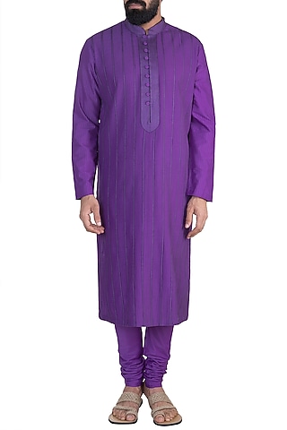Purple Pintucks Kurta Set by Anuj Madaan