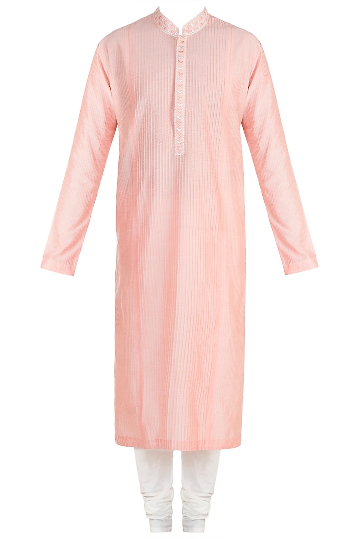 Blush Pink Embroidered Kurta Set by Anuj Madaan