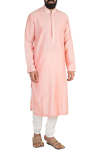 Blush Pink Embroidered Kurta Set by Anuj Madaan