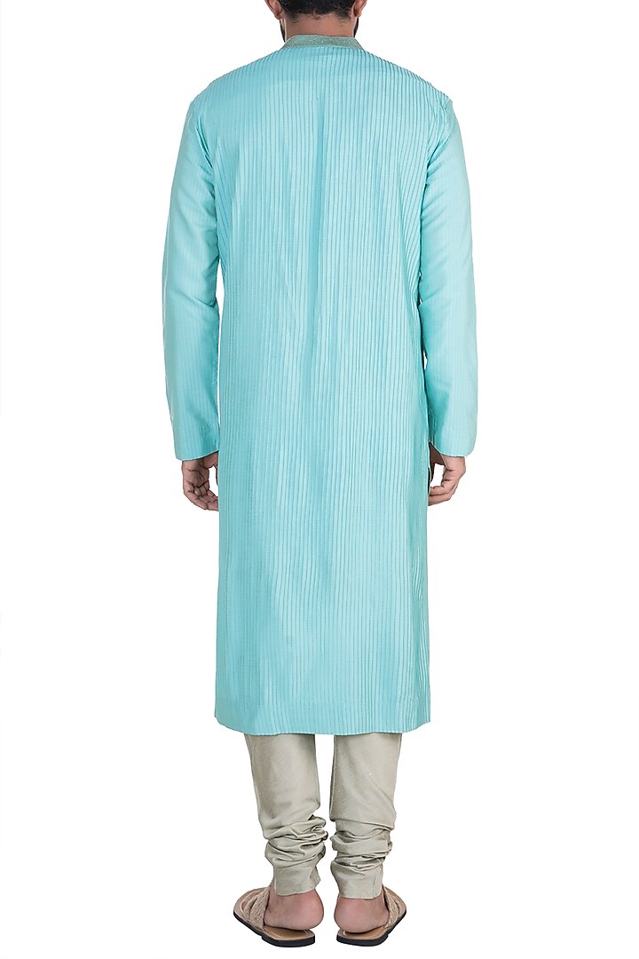 Turquoise Anchor Dori Stripes Kurta Set by Anuj Madaan at Pernia's Pop Up Shop