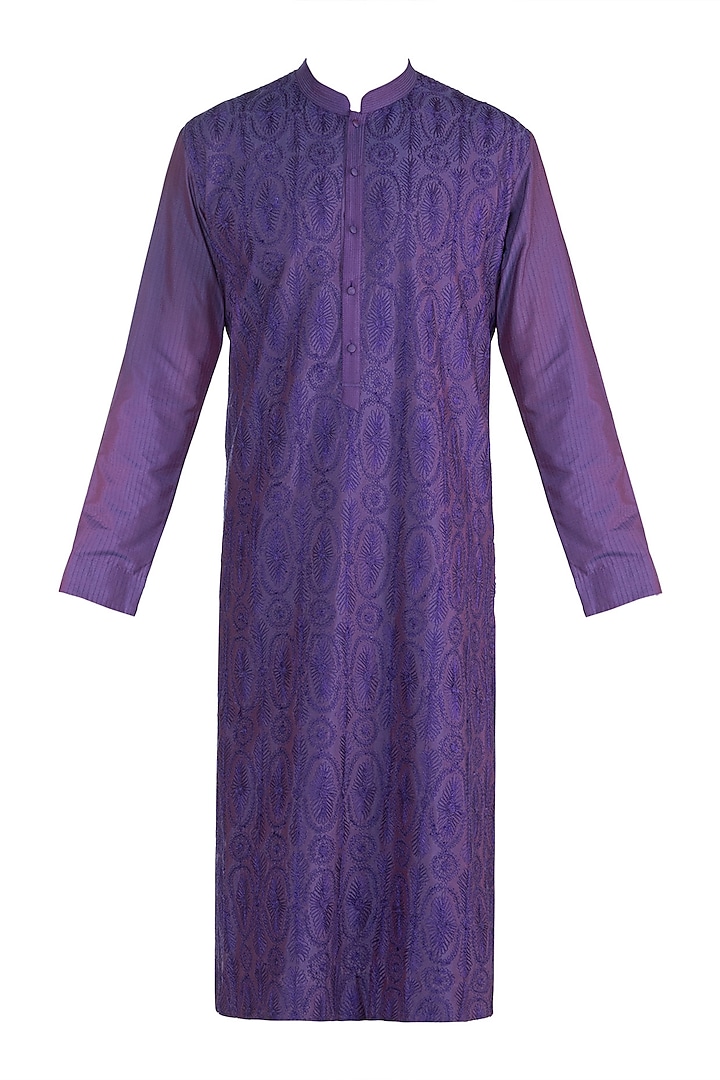 Purple Jaal Pattern Kurta by Anuj Madaan