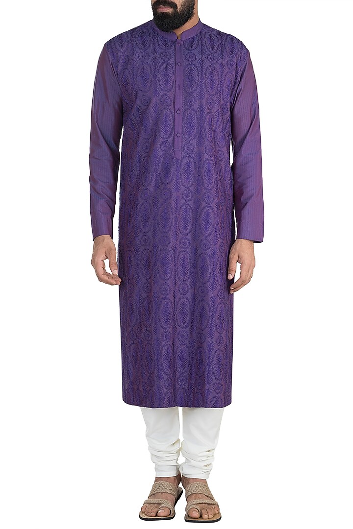 Purple Jaal Pattern Kurta by Anuj Madaan at Pernia's Pop Up Shop