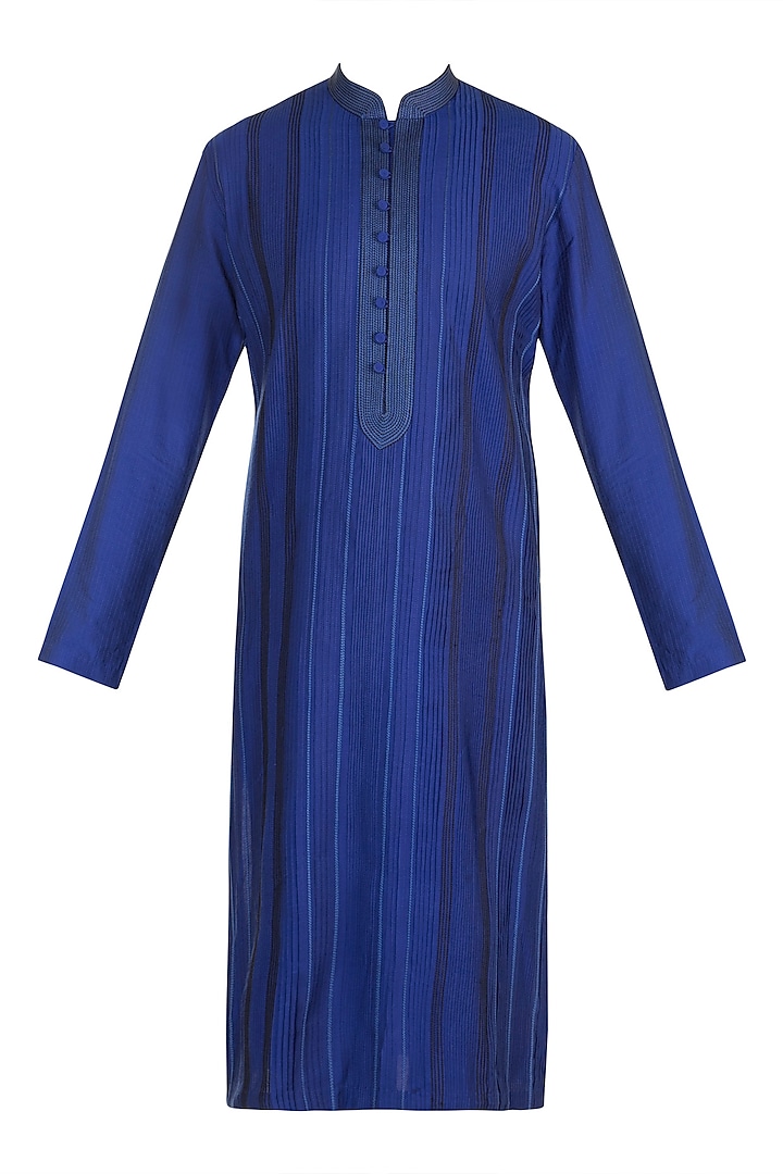 Cobalt Blue Pintucks Kurta by Anuj Madaan