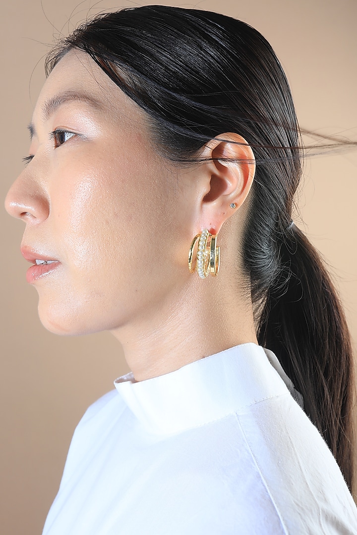 Gold Plated Pearl Mini Hoop Earrings by Anatina