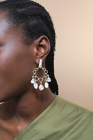 Gold Plated Earrings With Baroque Pearls by Anatina