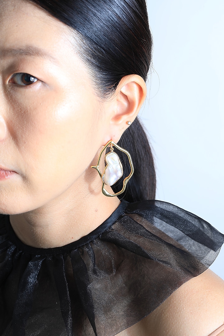 Gold Plated Baroque Pearl Dangler Earrings by Anatina at Pernia's Pop Up Shop