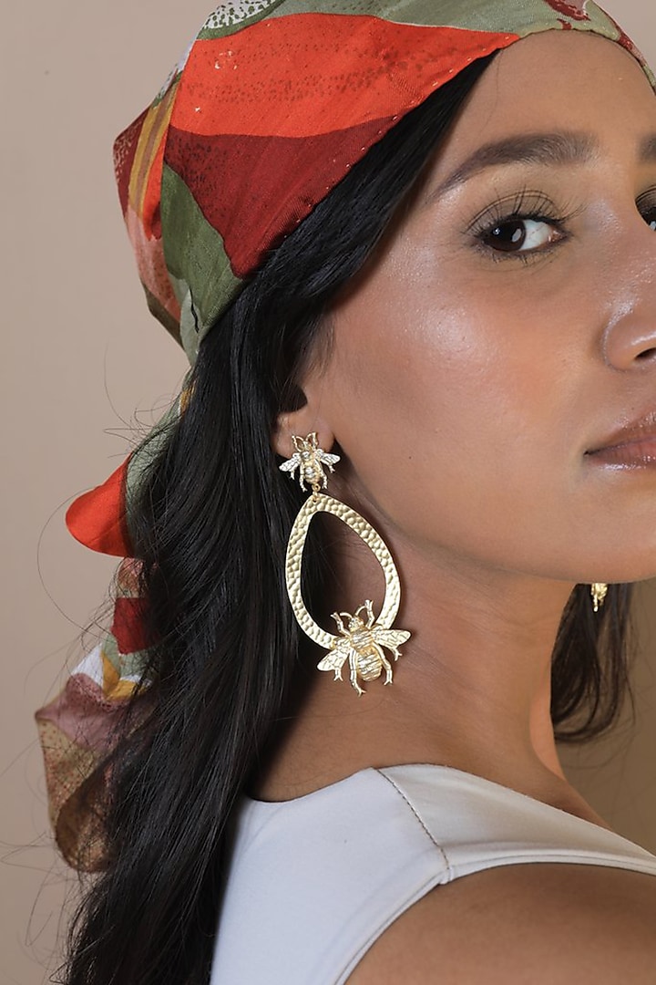 Gold Plated Drop Earrings by Anatina