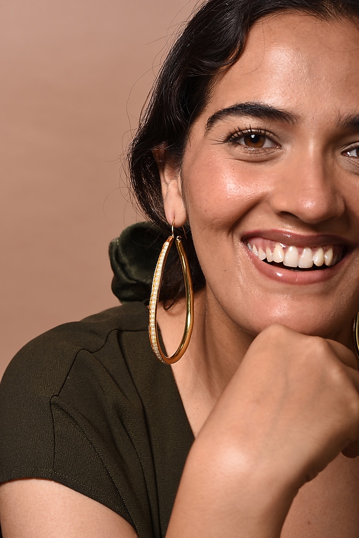 Gold Plated Pearl Dangler Earrings by Anatina at Pernia's Pop Up Shop