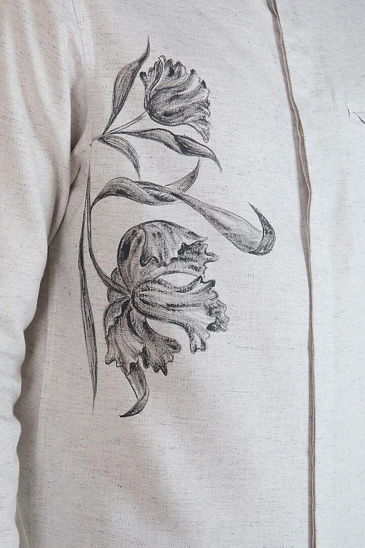Grey Floral Hand Painted Party Wear Shirt by Ananke at Pernia's Pop Up Shop