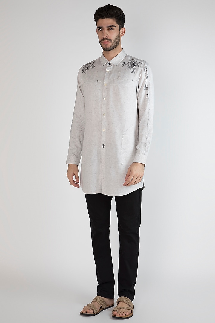 Grey Hand Painted & Printed Shirt by Ananke