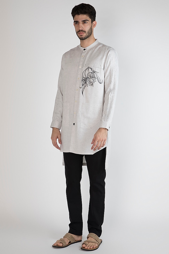 Grey Hand Painted Floral Motif Shirt by Ananke