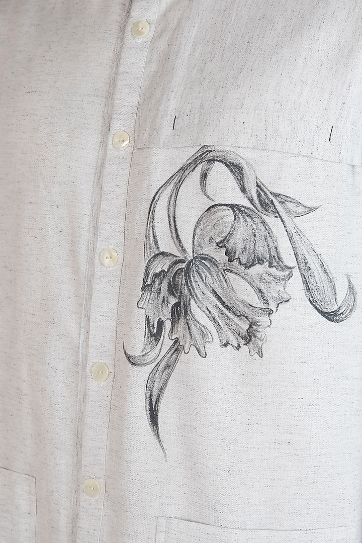 Grey Hand Painted Floral Motif Party Wear Shirt by Ananke at Pernia's Pop Up Shop