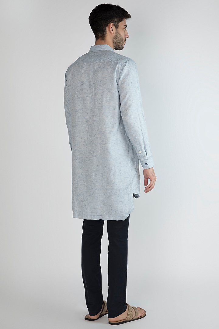 Sky Blue Hand Painted Party Wear Shirt by Ananke at Pernia's Pop Up Shop