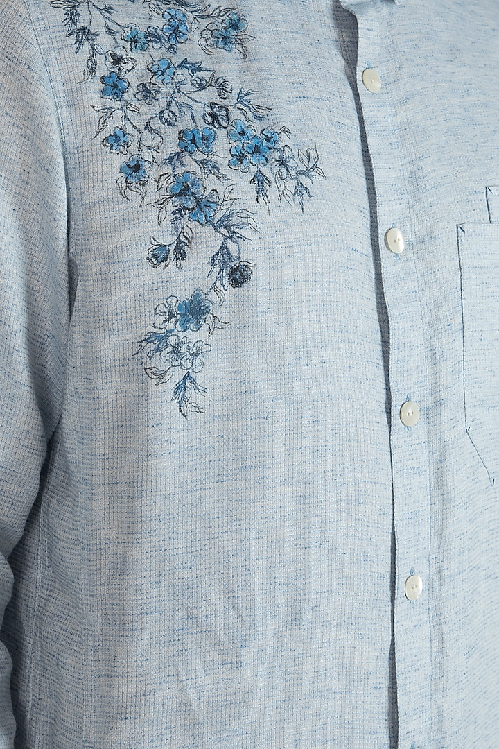Sky Blue Hand Painted Party Wear Shirt by Ananke at Pernia's Pop Up Shop