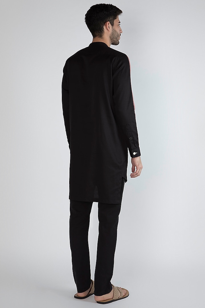 Black Tencel Hand Painted Short Kurta by Ananke at Pernia's Pop Up Shop