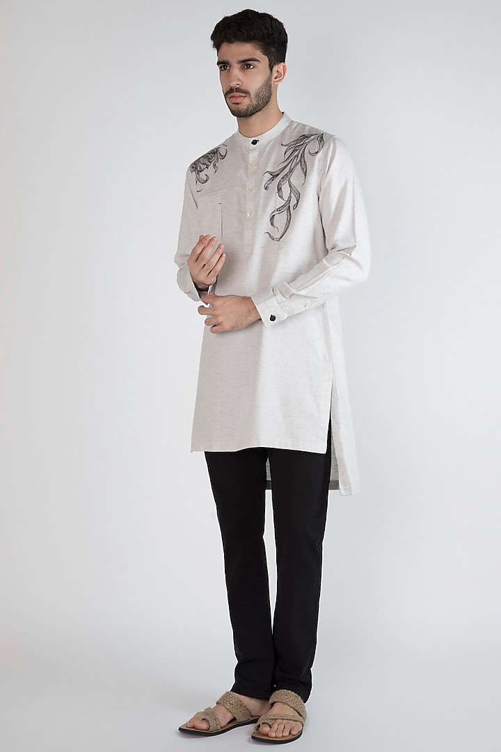 Grey Hand Painted Kurta With Pockets by Ananke