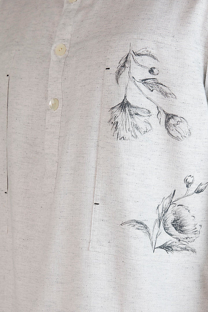 Grey Hand Painted Shirt Placket Kurta by Ananke at Pernia's Pop Up Shop