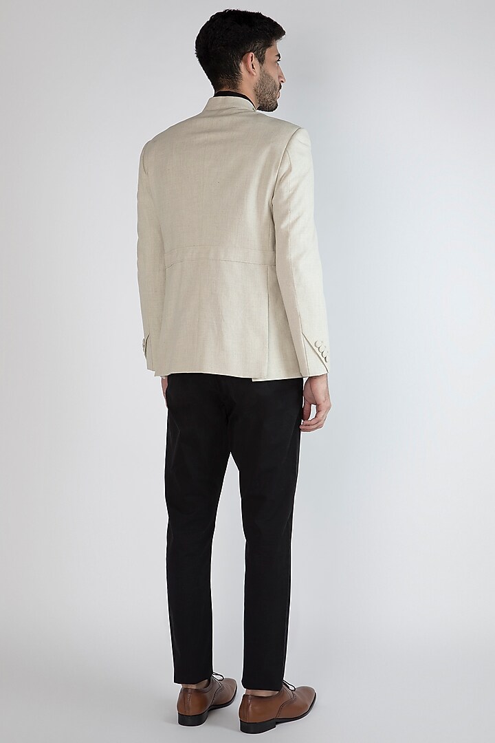 Off White Hand Painted Bandhgala Jacket by Ananke at Pernia's Pop Up Shop