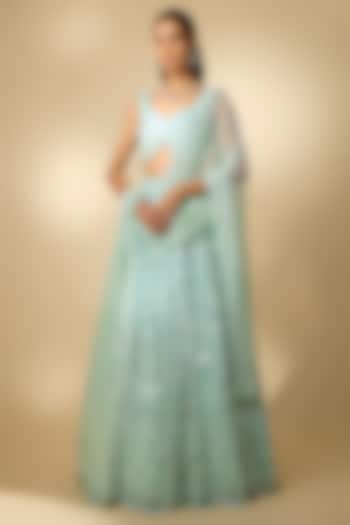 Ice Blue Net Sequins Embroidered Bridal Lehenga Set by Annu Patel at Pernia's Pop Up Shop