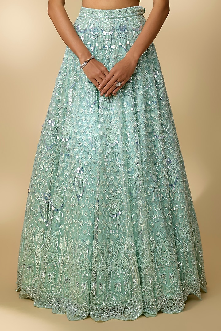 Ice Blue Net Sequins Embroidered Bridal Lehenga Set by Annu Patel at Pernia's Pop Up Shop