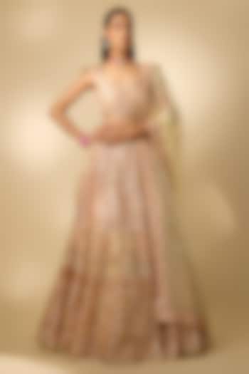 Gold Organza Cutdana Embroidered Bridal Lehenga Set by Annu Patel at Pernia's Pop Up Shop