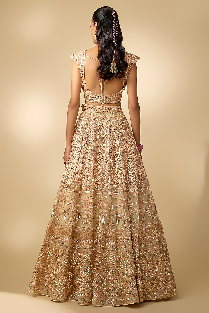 Gold Organza Cutdana Embroidered Bridal Lehenga Set by Annu Patel at Pernia's Pop Up Shop