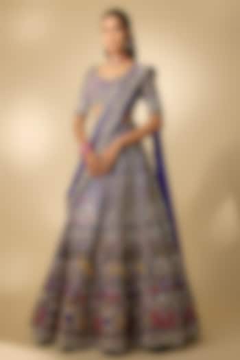 Royal Blue Silk Cutdana Embroidered Bridal Lehenga Set by Annu Patel at Pernia's Pop Up Shop