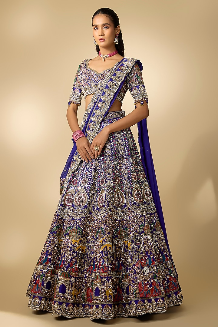 Royal Blue Silk Cutdana Embroidered Bridal Lehenga Set by Annu Patel at Pernia's Pop Up Shop
