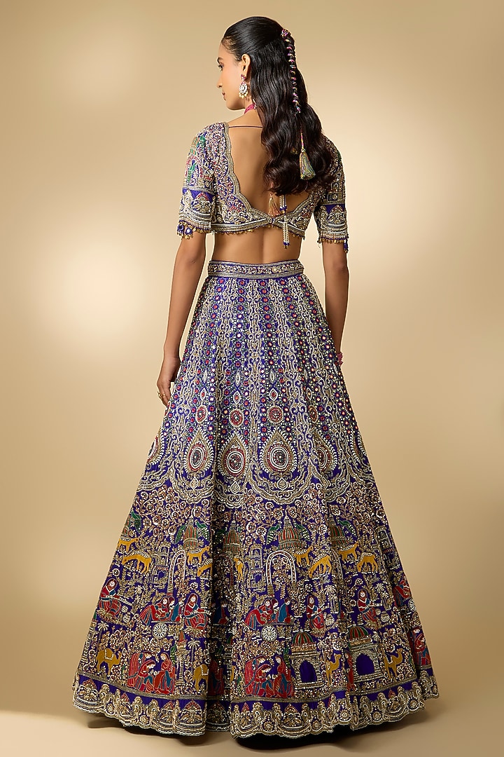 Royal Blue Silk Cutdana Embroidered Bridal Lehenga Set by Annu Patel at Pernia's Pop Up Shop