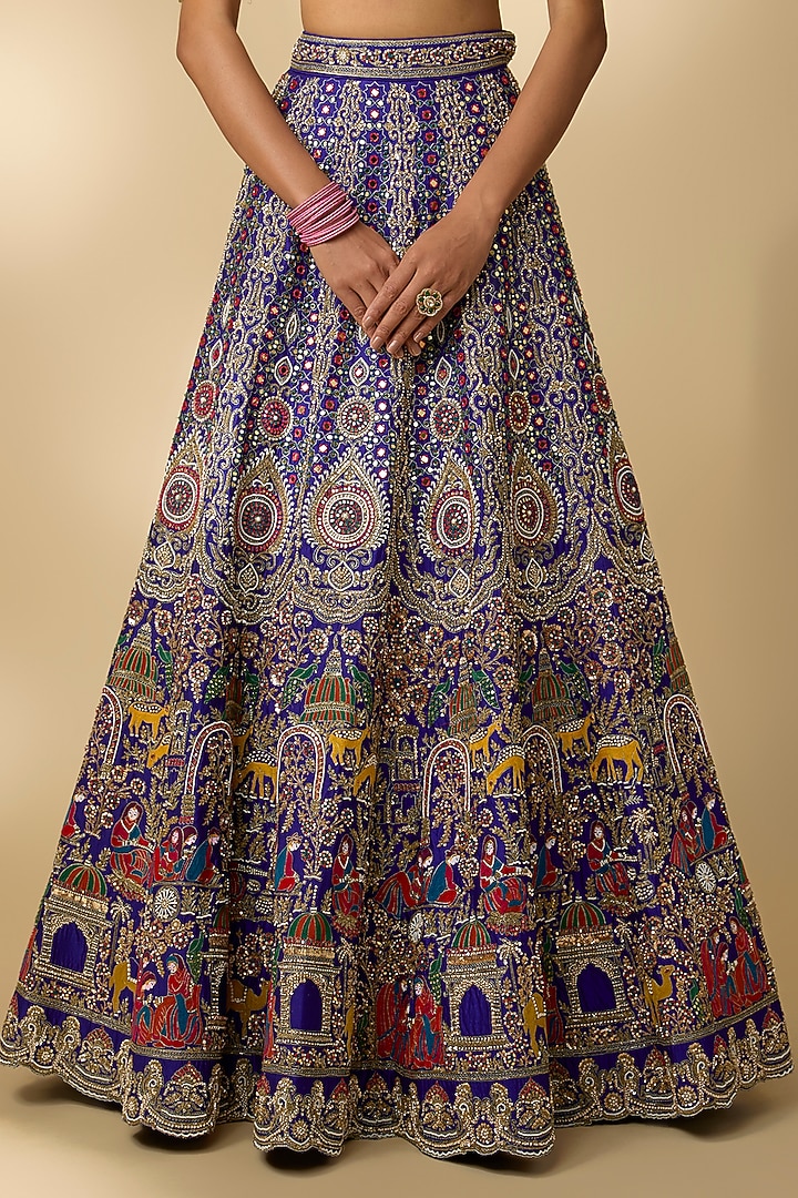 Royal Blue Silk Cutdana Embroidered Bridal Lehenga Set by Annu Patel at Pernia's Pop Up Shop