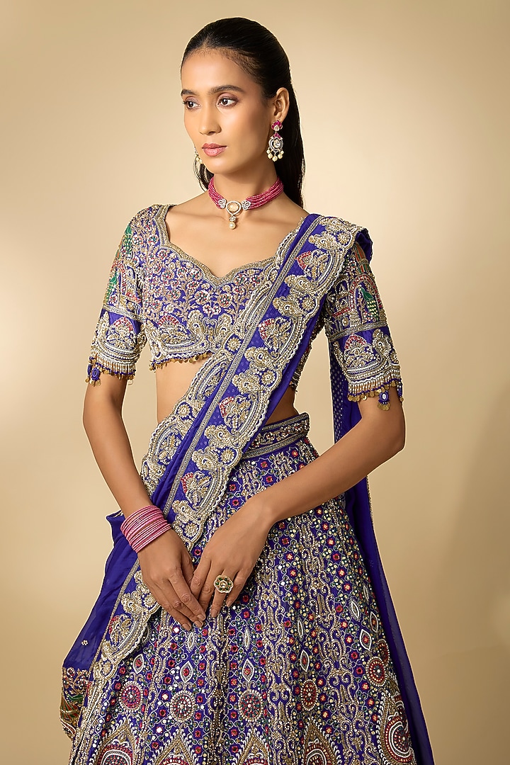 Royal Blue Silk Cutdana Embroidered Bridal Lehenga Set by Annu Patel at Pernia's Pop Up Shop